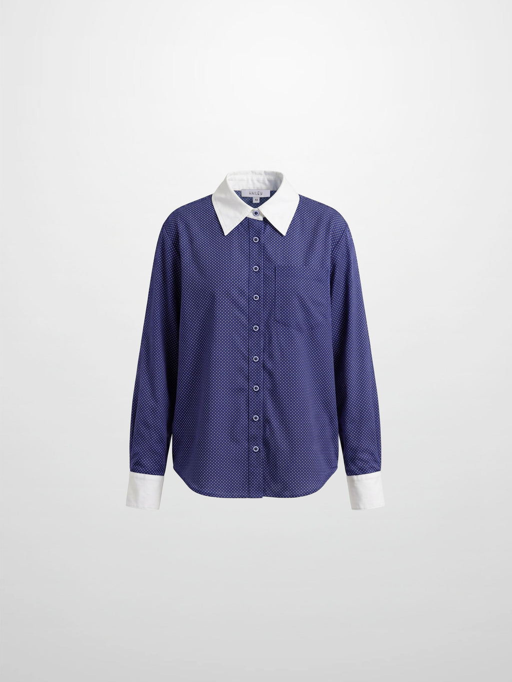 White Collar Mini Dot Shirt-Navy/White