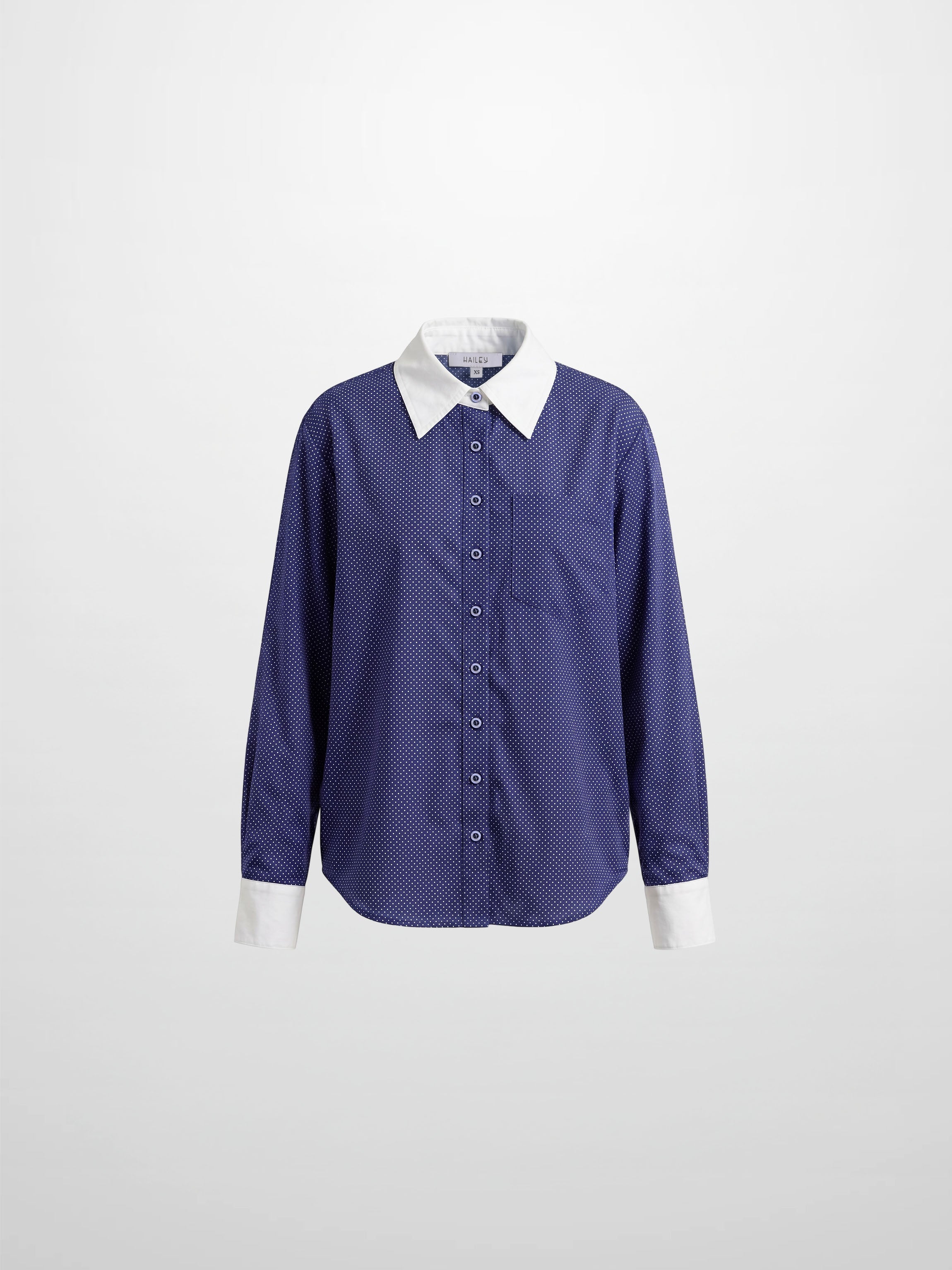 White Collar Mini Dot Shirt-Navy/White
