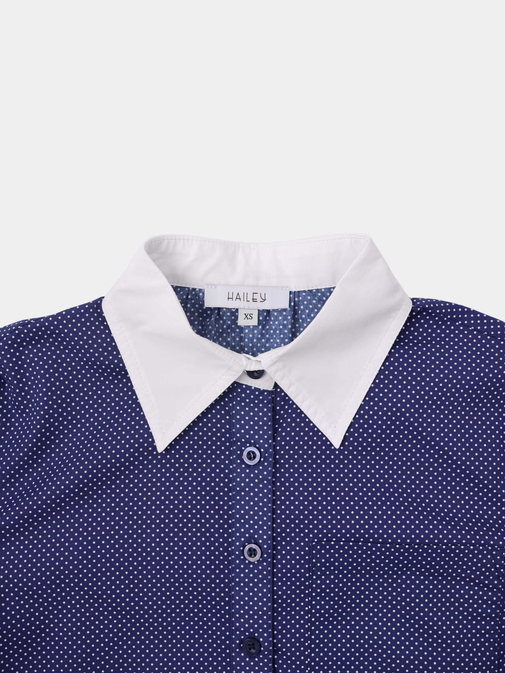 White Collar Mini Dot Shirt-Navy/White
