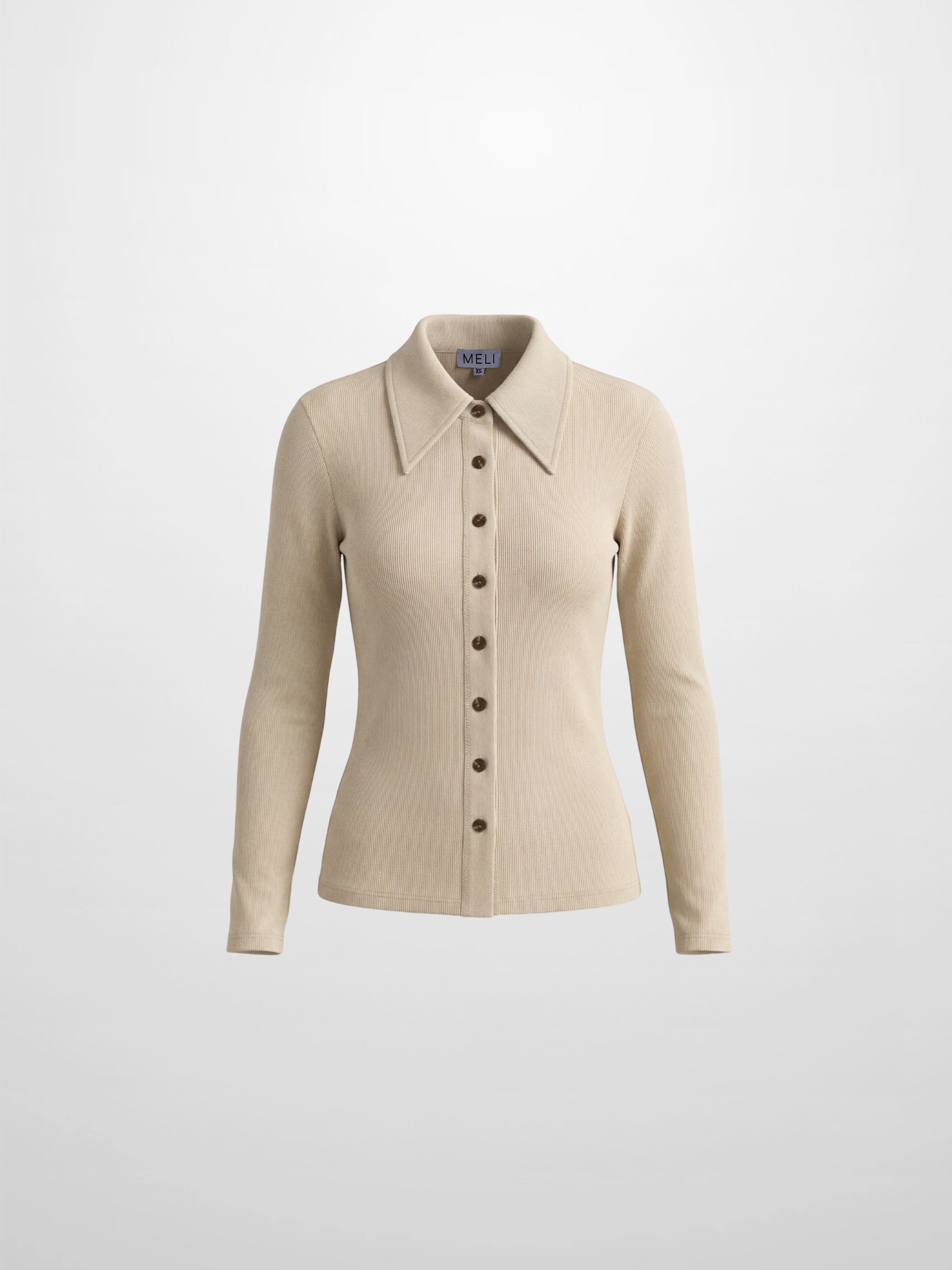 Ribbed Button Down Shirt-Taupe