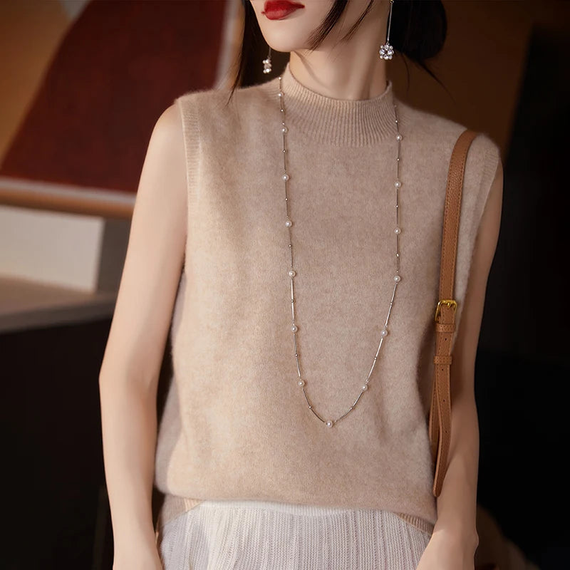 Women Sleeveless Tank High Quality Wool Knit Vest Tops All Seasons