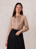 Pintuck Button Down Blouse-Champagne