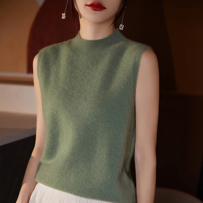 Women Sleeveless Tank High Quality Wool Knit Vest Tops All Seasons