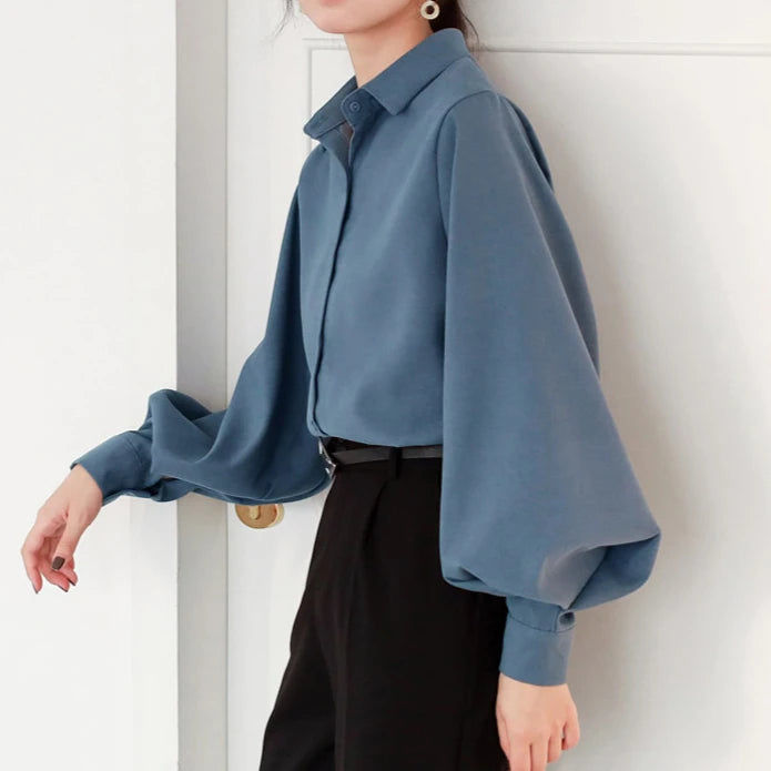 Spring Autumn Lantern Sleeve Elegant Women's White Blouse 2025 New