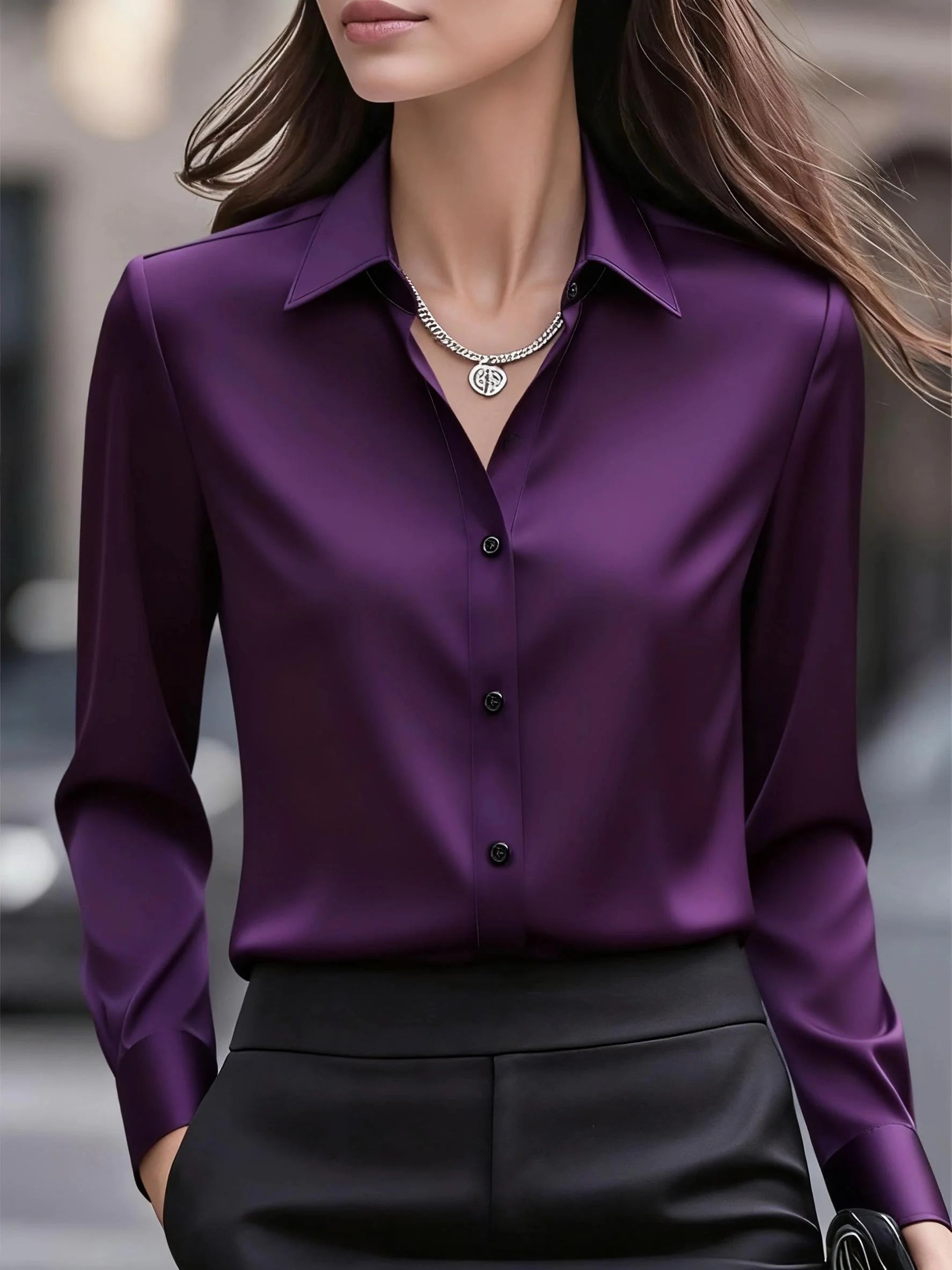 Elegant Long-Sleeved Shirt for Women, Classic Front-Button Shirt,