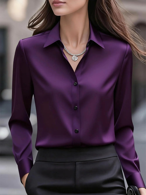 Elegant Long-Sleeved Shirt for Women, Classic Front-Button Shirt,