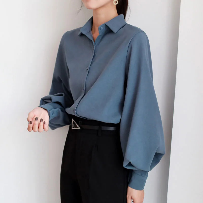 Spring Autumn Lantern Sleeve Elegant Women's White Blouse 2025 New