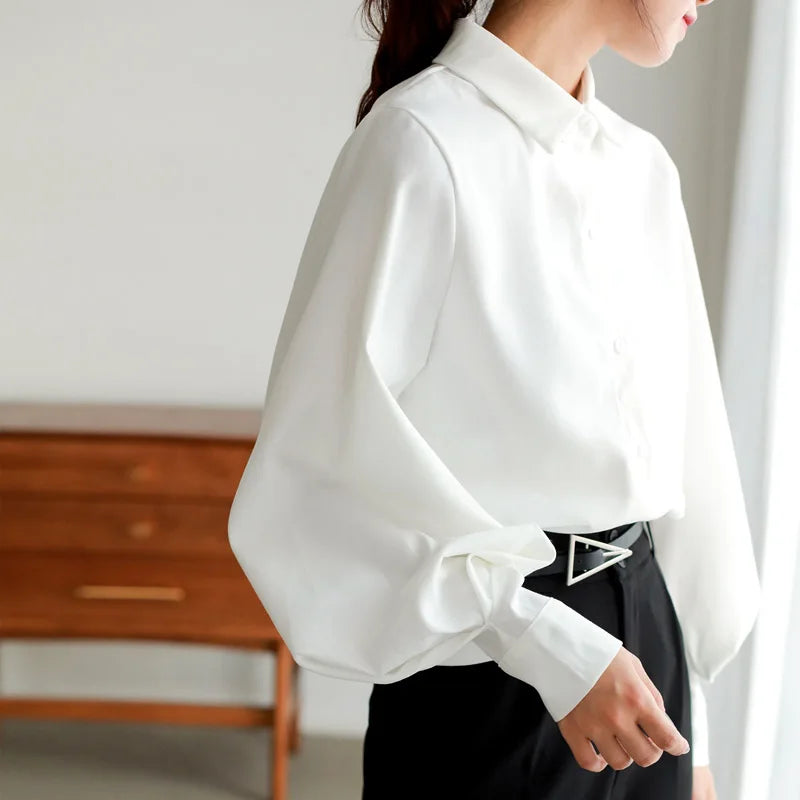 Spring Autumn Lantern Sleeve Elegant Women's White Blouse 2025 New