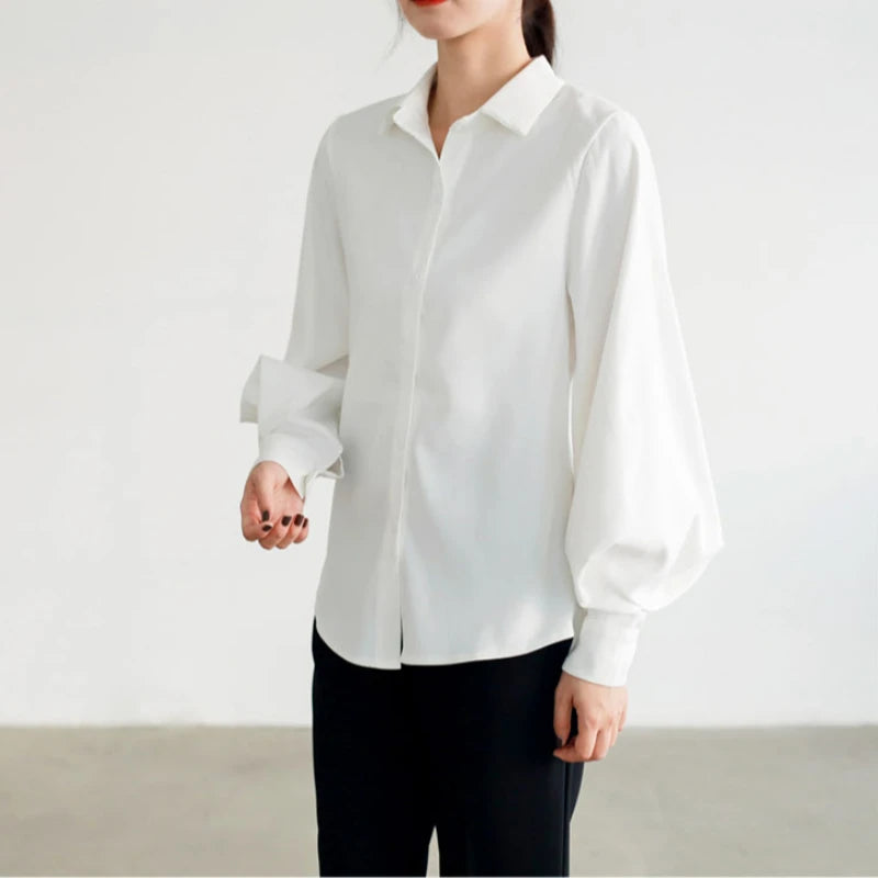 Spring Autumn Lantern Sleeve Elegant Women's White Blouse 2025 New