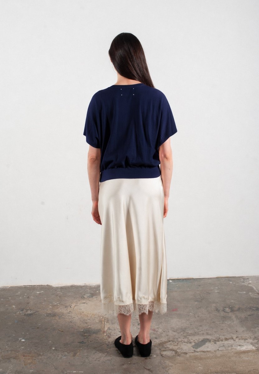 Pull col V à manches chauve souris femme en cachemire & laine ultrafin bleu marine - KELLY 6