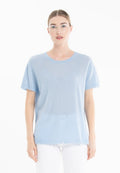 T-shirt col rond femme en cachemire déjaugé baby blue - AVA 6-0