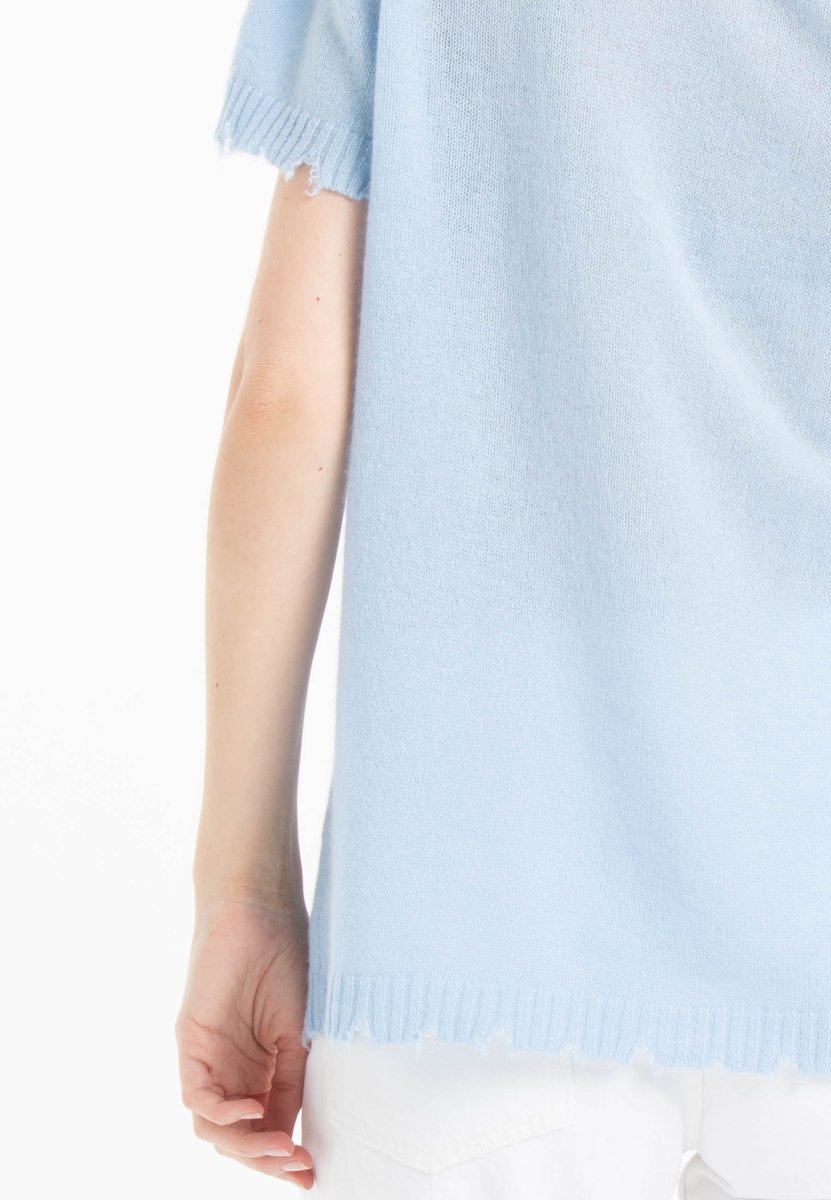 T-shirt col rond femme en cachemire déjaugé baby blue - AVA 6-3
