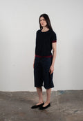 T shirt col rond manches courtes femme en cachemire & laine ultrafin bleu marine & rouge bordeaux - KELLY 1