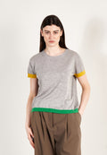 T-shirt col rond manches courtes femme en cachemire & laine ultrafin gris & jaune & vert - KELLY 8