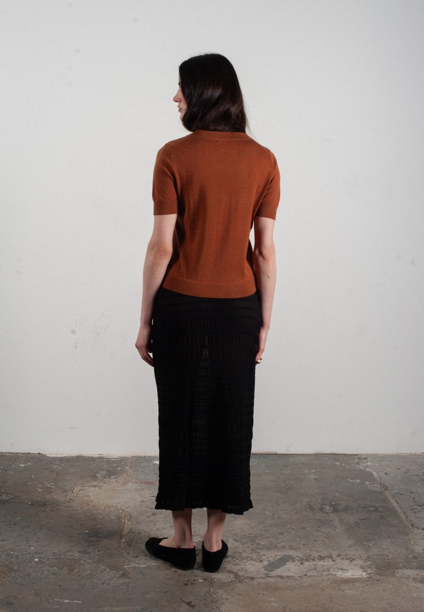 T-shirt col V manches courtes femme en cachemire et laine ultrafin marron clair - FRIDA 10-1